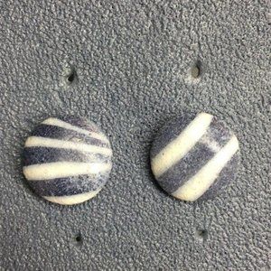 Pierced Button Earrings Round Zebra Stripes Grey Gray White Exotic Retro BoHo